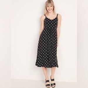 Old Navy Cami Black Flare Dress with White polka dot Size M